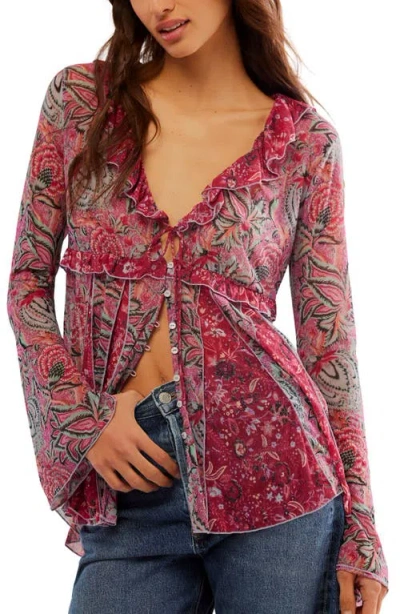 Free People Wildest Dreams Floral Tunic Top In Raspberry Combo