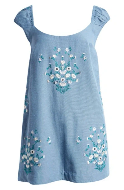 Free People Wildflower Embroidered Minidress In Copen Blue