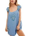 Free People Wildflower Embroidered Minidress In Copen Blue