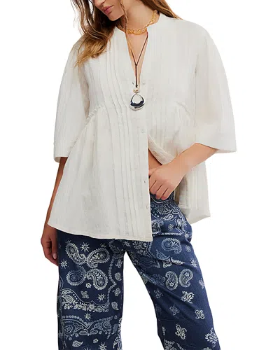 Free People Willow Pintuck Cotton Button-up Shirt In White