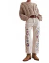 Free People Willow Floral Embrodiered Straight Leg Jeans In Neutral