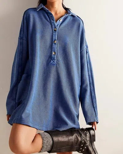 Free People Willow Polo In Rinsed Cobalt In Blue