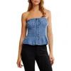 Free People Wink Wink Denim Strapless Top In Medium Wash