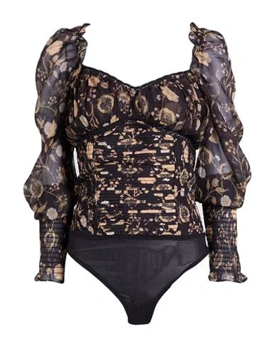 Free People Woman Bodysuit Black Size M Polyester, Polyamide, Elastane