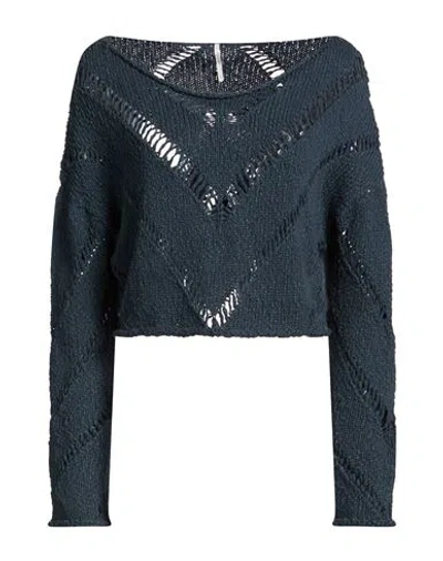 Free People Woman Sweater Deep Teal Size L Cotton In Blue
