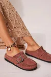FREE PEOPLE WOMEN'S AFTER RIDING MULES IN SUNSET SAND SUEDE