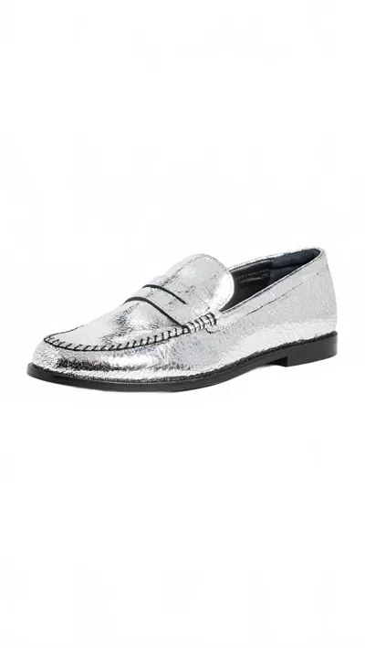 Free People Women's Blanket Stitch Loafer In Pale Pewter Leather In Silver