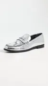Free People Blanket Stitch Loafers Pale Pewter Leather In Multi