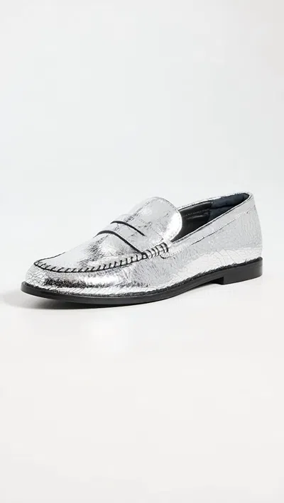 FREE PEOPLE WOMEN'S BLANKET STITCH LOAFERS IN PALE PEWTER LEATHER