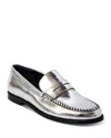 Free People Blanket Stitch Loafers Pale Pewter Leather In Silver