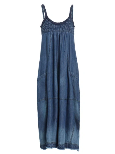 Free People Women's Clear Skies Chambray Midi-dress In Blue