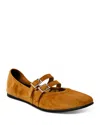 Free People Gemini Rhinestone Buckle Ballet Flat In Burnt Caramel Suede