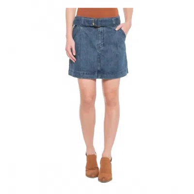Free People Women's D Ring Belt Denim Mini Skirt In Mid Indigo Wash In Multi