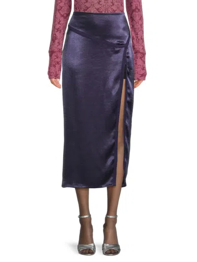 Free People Women's Dakota Side Slit Satin Midi Skirt In Navy
