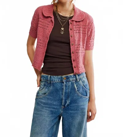 Free People Daylight Collared Short Sleeve Cardigan In Faded Rose In Pink