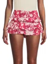Free People Women's Days Gone By Floral Smocked Shorts In Red Combo