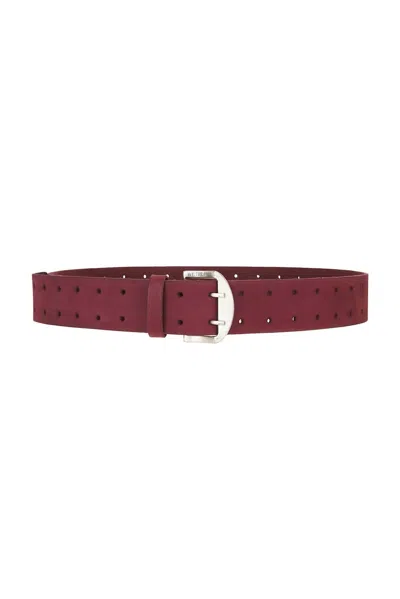 Free People Women's Double Cross Leather Belt In Maroon In Multi