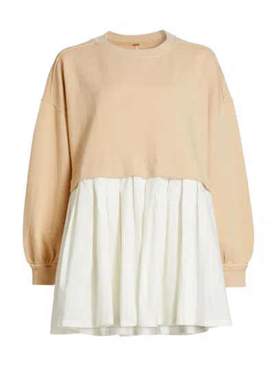 Free People Women's Eleanor Pleated Cotton Sweatshirt In Semolina Combo