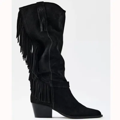 Free People Women's Faith Fringe Western Boots In Black Suede