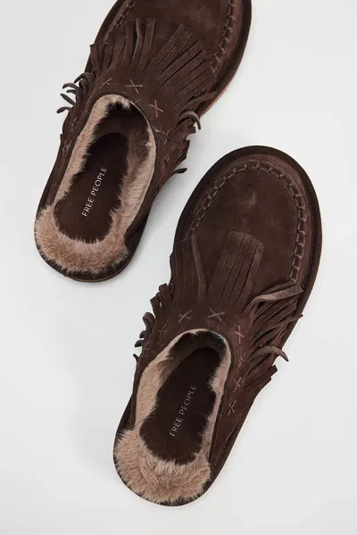 Free People Women's Fallon Fringe Mules In Chocolate Suede In Brown