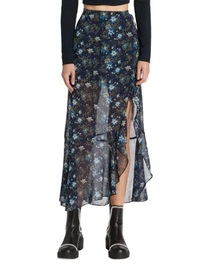 Free People Women's Floral High Low Maxi Skirt In Ink Combo