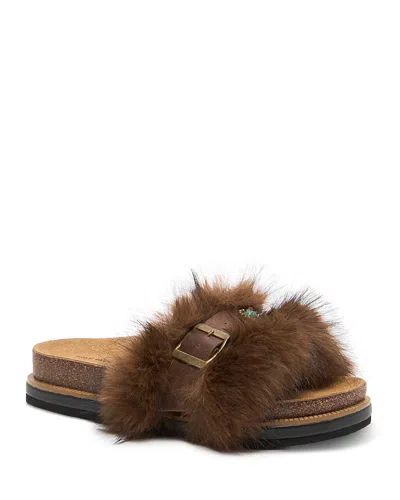 Free People Women's Frankie Faux Fur Slide Sandals In Brown