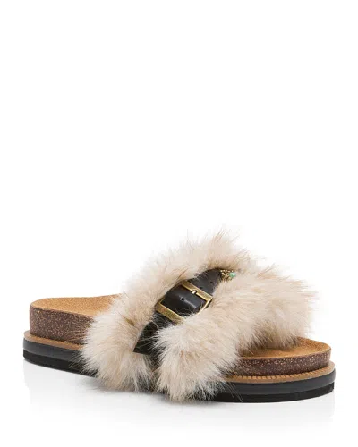 Free People Women's Frankie Faux Fur Slide Sandals In Brown