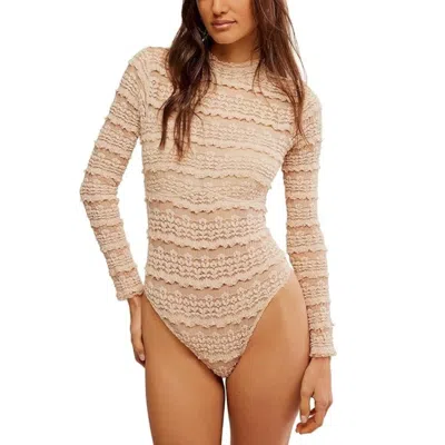 Free People Women's  Angelina Bodysuit Tea Knitted Mock Neck Long Sleeve Red881 In Neutral