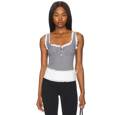 Free People Women's  Cassie Bodysuit Black Cotton Scoop Neck One Piece Red1345