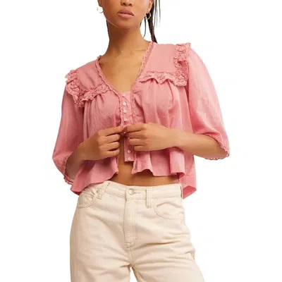 Free People Women's  Luna Top Mauve Glow Lace V-neck Blouse Cropped Gbo580 In Pink