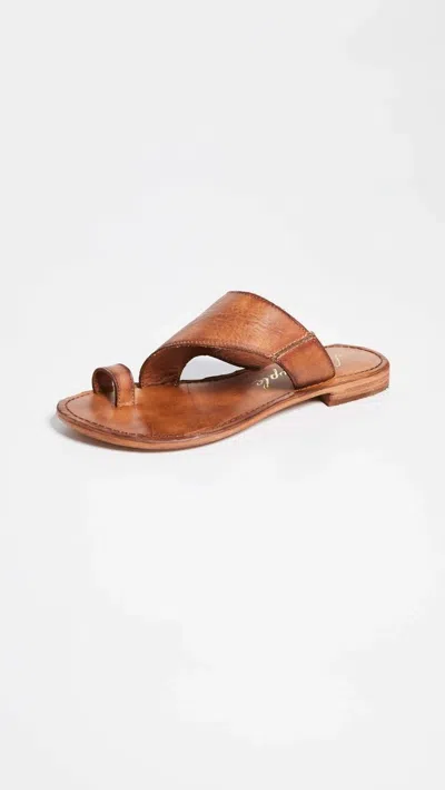 Free People Women's  Sant Antoni Sandals Brown Leather Toe Loop Slide Zogg2556
