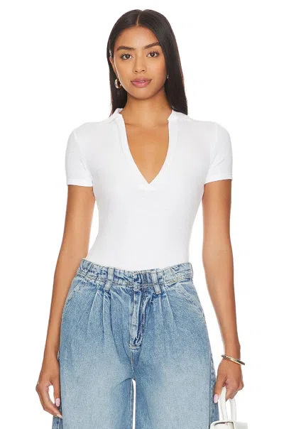 Free People Women's  Serve Bodysuit White Stretch Ribbed One-piece Gbo816