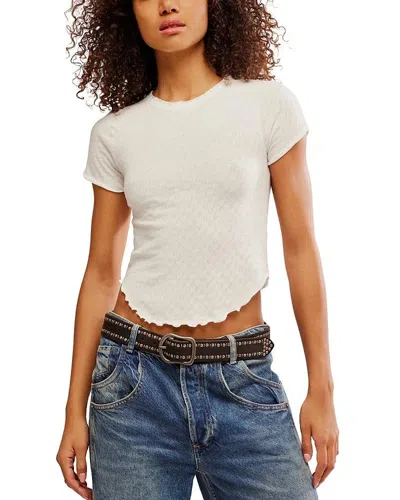Free People Women's  We The Free Be My Baby Tee Ivory Raw Hem Cropped Red1277 In White
