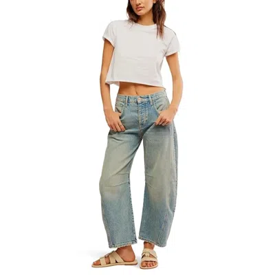 Free People Women's  We The Free Good Luck Barrel Jeans Blue Mid-rise Ddr2861 In Red