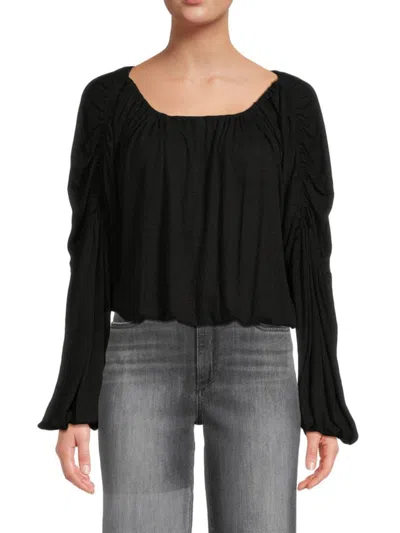 Free People Women's In A Dream Ruched Linen Blend Top In Black