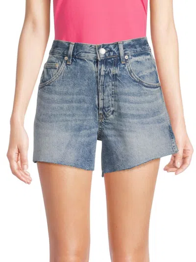 Free People Women's Ivy Mid Rise Denim Shorts In Blue