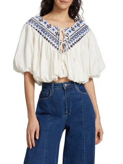 Free People Women's Joni Embroidered Top In Ivory