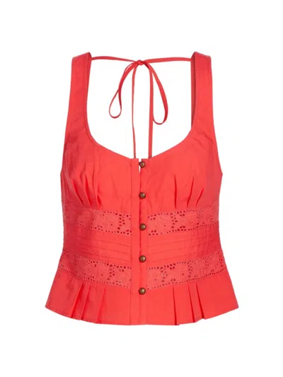 Free People Women's Kianna Eyelet Lace Tank In Radiant Watermelon