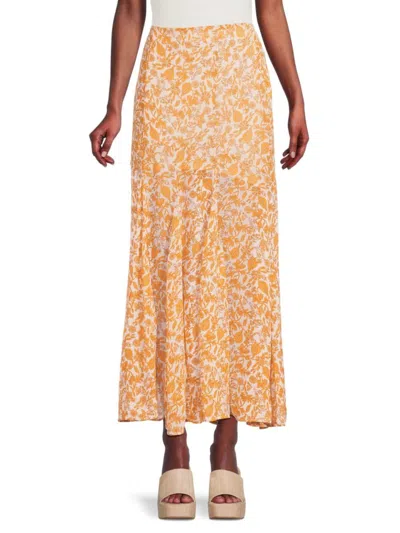 Free People Women's Lilith Floral Maxi Godet Skirt In Yellow
