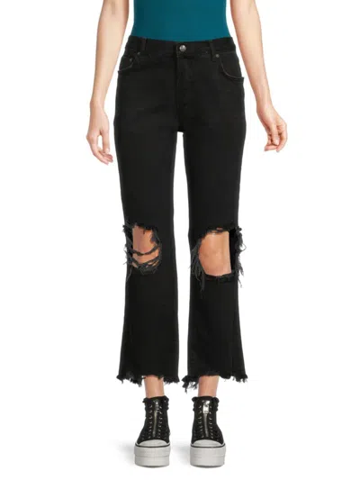 Free People Women's Maggie Mid Rise Distressed Wide Leg Jeans In Washed Black