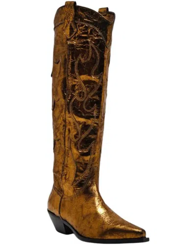 Free People Women's Moody Tall Metallic Cowboy Boots In Bronze In Gold
