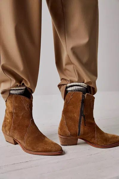 Free People Women's New Frontier Western Boots In Camel Suede In Brown