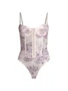 Free People Women's Night Rythm Floral Corset Bodysuit In Ivory Combo