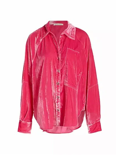 Free People Women's Night Skies Oversized Velvet Shirt In Dragon Fruit Sorbet In Pink