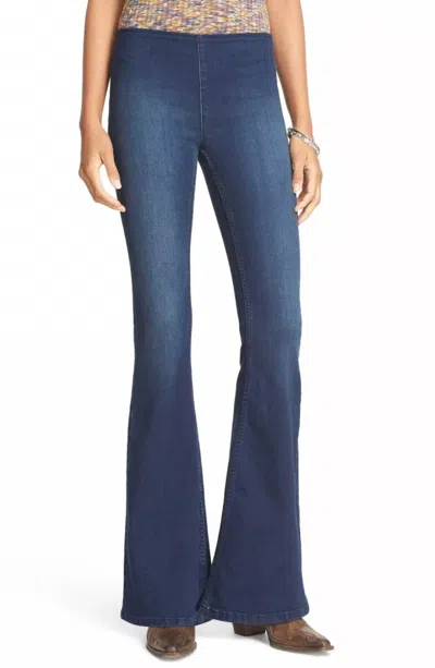 Free People Women's Penny Pull-on Flare Jeans In Denim Blue In Multi