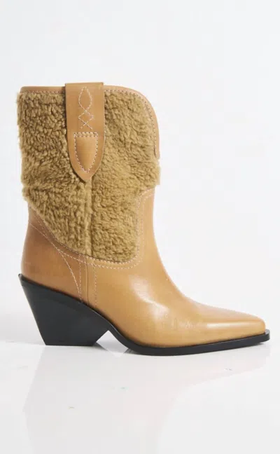 Free People Women's Pitchfork Point Shearling Boots In Almond Butter