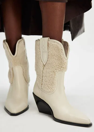 Free People Women's Pitchfork Point Shearling Western Boots In Artic Fox Shearling