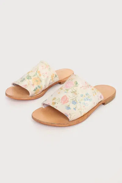 Free People Women's Print Vincente Slide Sandal In Natural Floral In White