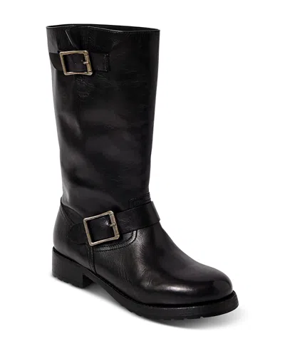 Free People Women's Ride Or Die Engineer Boots In Black Leather