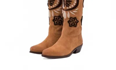 Free People Women's Roundhouse Stitch Suede Embroidered Western Cowboy Boot In Tan